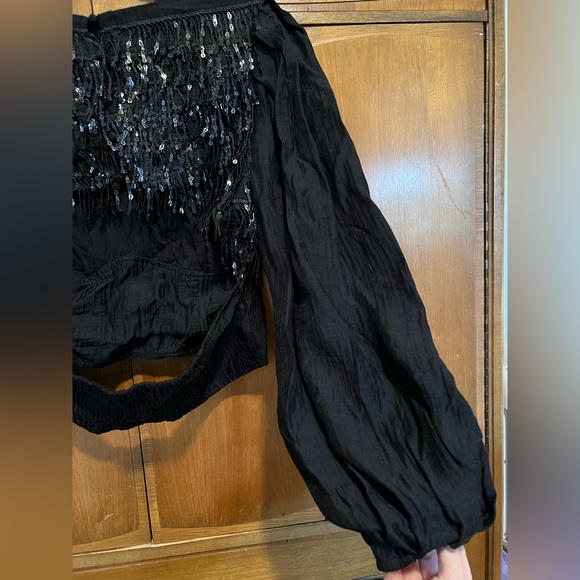 NWT Anthropologie Current Air collab - sequin open-back top with bishop sleeves - Picture 11 of 13